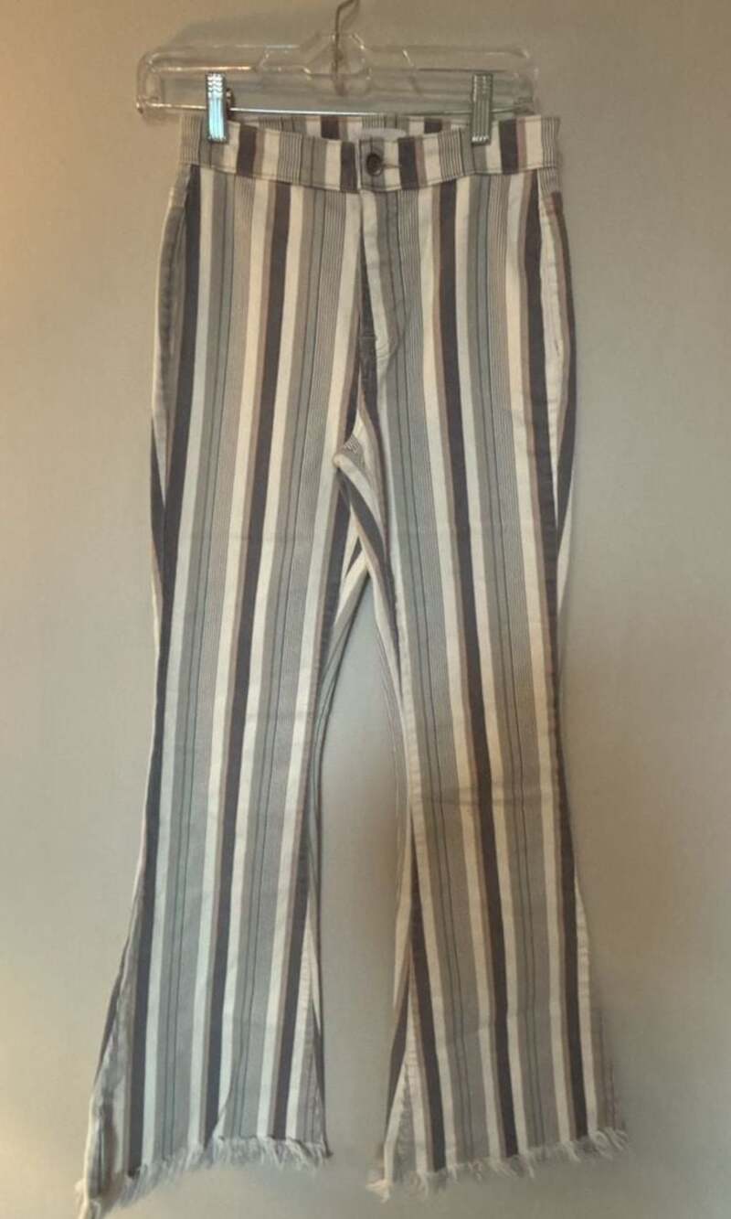 Cello Multi-Stripe High Rise Fray Flare Jeans Size 1